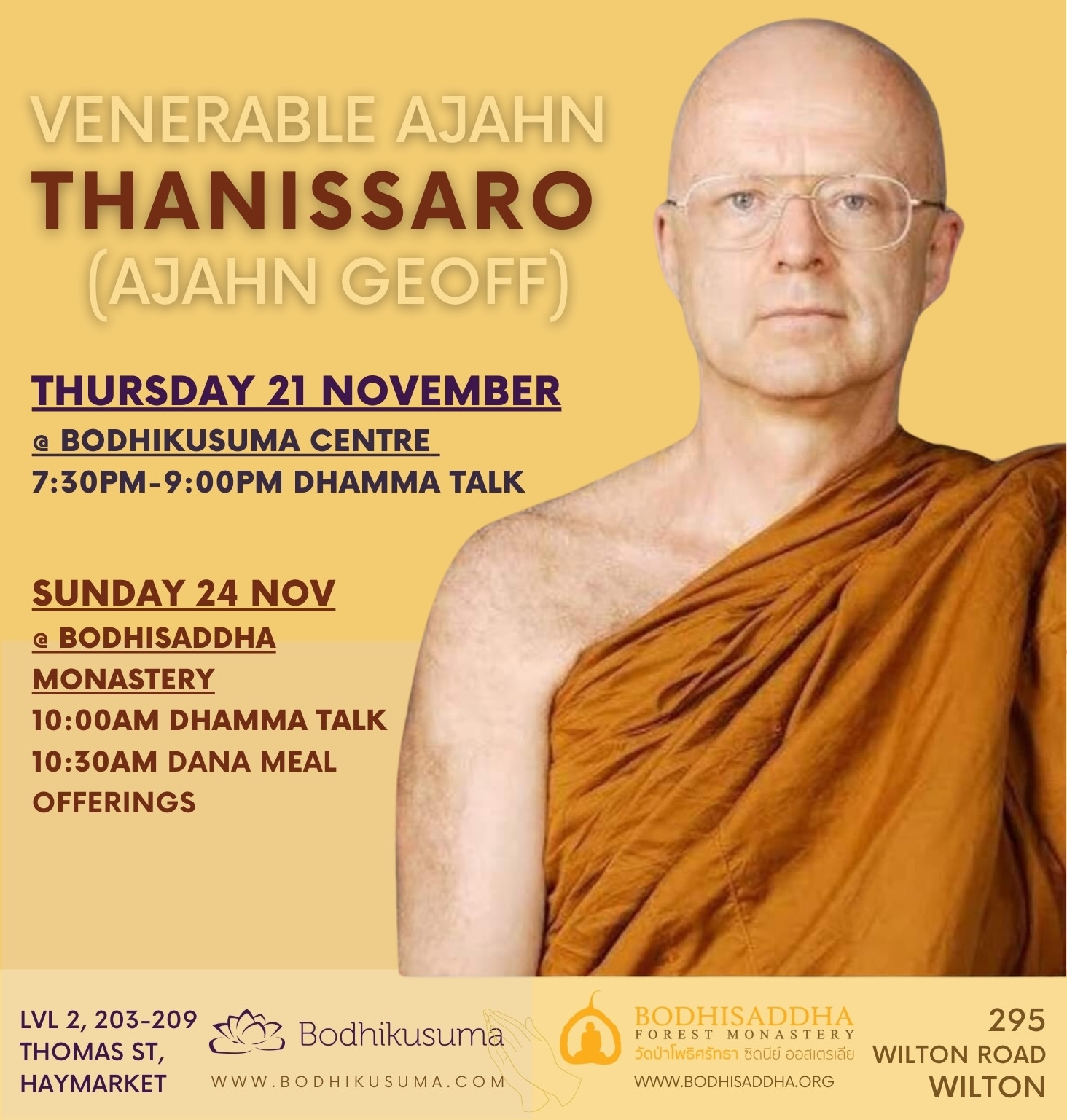 Dhamma Talk & Dana Meal Offering with Venerable Ajahn Thanissaro